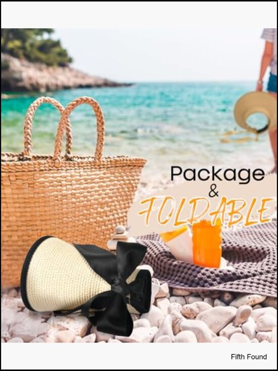 Wide Brim Straw Visor Hat Foldable Packable UPF 50+ Adjustable Summer Sun main image 7